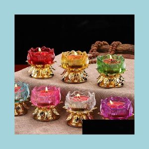 Candle Holders New Glass Candle Holders Alloy Lotus Stand Votive Holder Candlestick Drop Delivery 2021 Home Garden Dhhf9