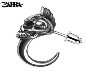 Zabra 925 Sterling Silver Skull Stud Mens Mens Earrings Vintage Black Earge Punk Skeleton Studs For Biker Jewelry 1PCS 2106185279508