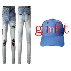 23ss Herrenjeans Damen Jeansstoff lang gerade Casual Hole Slim Biker Pants Male Denim Hose plus Größe 15 Arten Baseballmütze Geschenkhüte Brief bedruckte Hose mit hellen Löchern