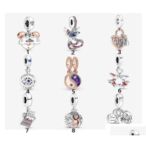 Bracelets de charme Novo 925 Sterling Sier Fit Pandora Charms Bracelets Mouse Love Heart Dangle Flower Ladybird Compass Charm para Europea DH7KC