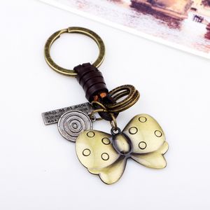 Retro Letter Charm Metal Futterfly Key Ring Leather Keychain Bag Hangings Ornament Fashion Jewelry