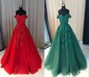 2022 Vintage fuera del hombro Red verde azulado vestido de baile de baile barato encaje tul corset