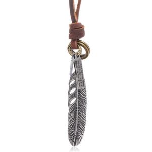 H￤nghalsband Ancient Sier Feather Necklace Letter id Ring Charm Justerbar kedja l￤derhalsband f￶r kvinnor m￤n punk mode j dh7iu