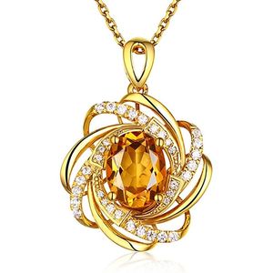 Real K Gold karaattopaz hanger vrouwen luxe gele edelsteen k ketting kristallen sieraden dames accessoires Q