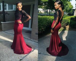Beautiful Long Sleeve Nigerian Lace Mermaid Prom Dresses Sheer Backless African Cheap Party Formal Evening Formal Gowns Robe De So1773059
