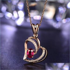 Naszyjniki wiszące czerwone diamentowe serce Naszyjnik Różowe Złote Łacze Naszyjki dla kobiet mody biżuterii upuszczenie wisiorki Dhxuj