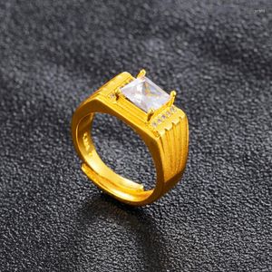 Cluster Rings Luxury 24k Pure Gold Color Men's Ring Zircon For Men Brother Father Jewelry Engagement Wedding Resizable Finger