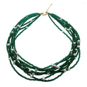 Choker Y.YING 8 Reihen grüner Kristall-Zuchtperlen-Halskette mit weißen Perlen, 44,5 cm, mehrere Stränge, Modeschmuck