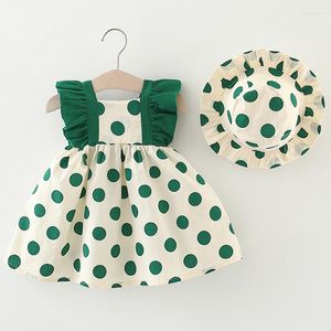 Девушка платья 2peece Summer Baby Boutique Одежда повседневная милая точка -лук без рукавов хлопковое платье принцессы для детской одежды BC2250