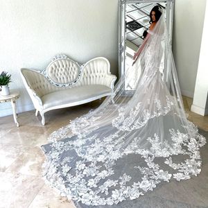 Designer 3M Cathedral Wedding Veils Lace Appliqued Waved Cut Edge Soft Tulle Hair Accessories Long Bridal Veil With Comb