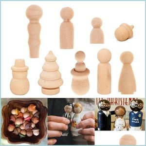 Other Arts And Crafts Wood Dolls Figures Creative Family Couple Diy Crafts Unfinished Toys Kids Painted Doodle Peg Natural Color Orn Dhym2