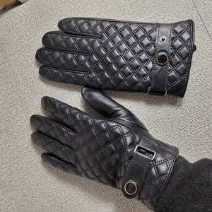Designer guanti neri uomini in pelle lana un pezzo inverno guanti caldi moda di lusso guanto