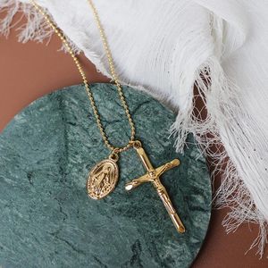 Kolye Kolyeler Modagirl Gold Virgin Mary Cross Crucufix Kolye Katolik Ortodoks Takı Kadın Paslanmaz Çelik Erkek