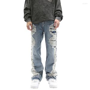 Erkek pantolon sokak kıyafetleri joggers denim kargo yan kırık delik şeritli erkekler