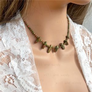 Böhmische Natursteinperlen-Halskette, Halsband, Kiessplitter-Edelstein-Halsketten für Frauen, Freundschaft, feiner Modeschmuck