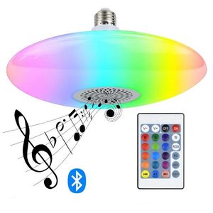 E27 UFO Music Bulb Light 18W 30W 48W RGB Smart LED Bluetooth Speaker Stage With 24 Keys Remote Control