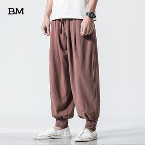 Calça masculina estilo chinês calça de moletom de linho antigo bloomers moda casual joggers homens solto tamanho grande esportes 5xl calças masculinas 221116