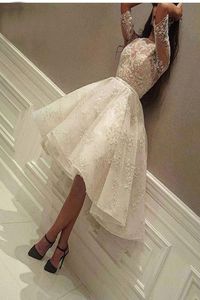 Fashion Ivory Short Prom Dress Lace Applique Beads Half Sleeve Knee Length Dubai Arabic Cocktail Party Gowns5824167
