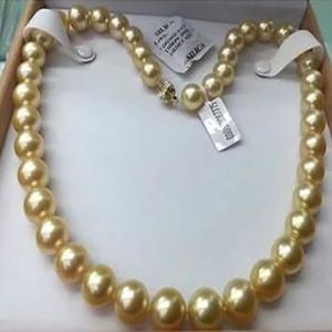 AAA 11-13 mm real natural round south sea gold pearl necklace 18 "