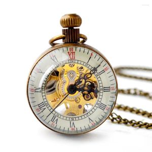 Pocket Watches Luxury Ball Mechanical Watch For Men Women Vintage Skeleton Transparent Dial Roman Numeral Number Fob Chain Pendant Clock