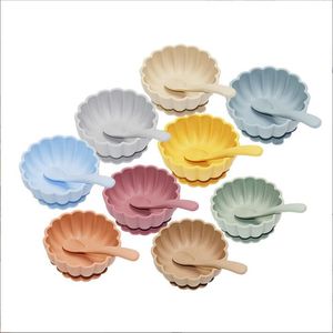 Bebek Silikon Besleme Set Gıda Sınıfı Bulaşıklar Kase Kaşık Çatal Çocuk Eğitim Plakası Silp Olmayan Emme Petal Kase Çocuk Sofra Su Geçirmez Kaşıklar 3 PCS/SET BC170-2