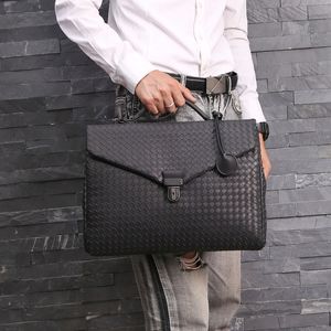 Aktentaschen Kaisiludi Leder gewebte Herrentasche Handtasche Business Herren Aktentasche gewachstes Rindsleder Briefträgertasche Computer Schultertasche schräg 221116