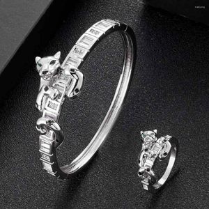 Halsband Örhängen Set Zlxgirl Smycken T Form Cubic Zircon Leopard Armband Med Ring Uppsättningar Kvinnor Brud Bijoux Djurarmband Aneis