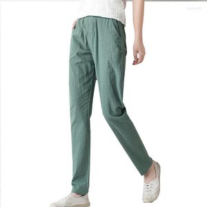 Calça feminina calça de primavera feminino roupas 2022 linho de algodão solto nove tamanho grande ls077 capris feminina