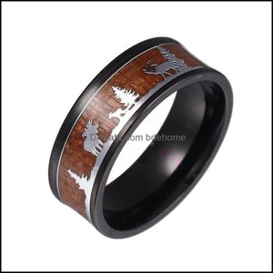 Band Rings Christmas Tree Reindeer Ring rostfritt stål Black Band Rings for Men Women Fashion Jewelry Xmas Gift Drop Delivery Dh6xf