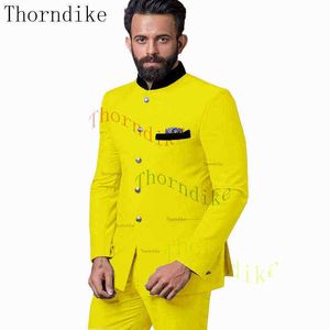 Костюмы Blazers Thorndike 2021 Желтые мужчины Summer Ternos Slim Fit Sutd Свадебная вечеринка Mens Prom Suits 2 штук брюк