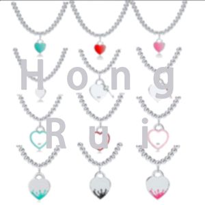 Design Fashion Sterling Silver Bead Halsband Ladies Emamel Heart Shape Pink Blue Red Black Necklace Whole253R