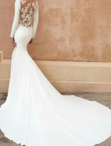 Elegantes Meerjungfrau-Hochzeitskleid mit langen Ärmeln, sexy, schiere Rückseite, Spitze, Applikationen, Brautkleider nach Maß, Sommer, Vestidos de Novia