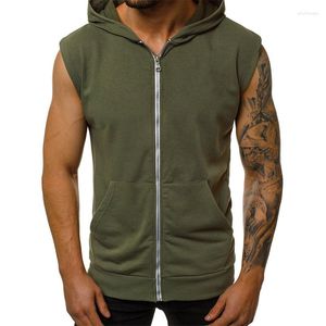 Suéteres masculinos sem mangas Cardigan Men Men Color Solid Fashion Jackets Running Sport Sport Vest Jacket Zipper