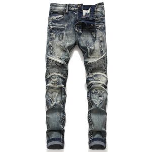 Vintage byxor jeans män lapptäcke stretch svart män jean slim fit moto cyklist kausal denim byxor hip hop 29-38