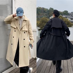Plus Size Solid Long Trench Coat Mens Overcoat Casual Slim Fit Windbreak Men Fashion Spring Jacket Homme Handsome