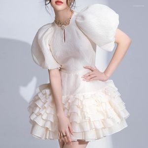 Casual Kleider 2022 Frau Kleid Mantel Puff Buble Kurzarm Mini Tutu Layerd Über Knie Weiß Elegante Hübsche Party Mädchen kleidung