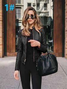 Women's Jackets Simple Style Women Leather PU Stand-Up Collar Slim Jacket Solid Color Zipper Spring Autumn Female Top Clothing Black Coat 221117