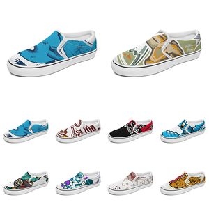 Homens Mulheres Mulheres Custom Slip On Canvas Shoes Anime Cartoon Animal Design Diy Palavra preta branca azul vermelho ao ar livre Mens treinador 006