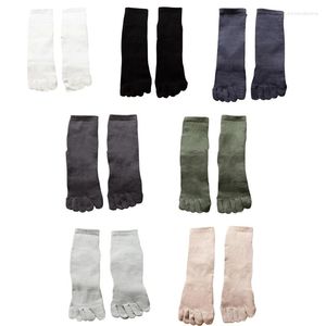 Men's Socks Men Autumn Five Finger Ribbed Crew Simple Solid Color Elastic Rubber Band Split Toe Separator Cotton Hosiery 37JB