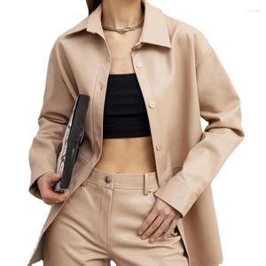 Giacche da donna Giacca da camicia in pelle PU autunno sexy Cappotto da donna Elegante abito manica lunga Singolo bottone Slim Motor Biker Partywear Blazer