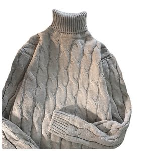 Męskie swetry jesienne zima męski sweter gęsty stały kolor kołnierza golowego długie rękawy ciepłe podstawowe kodowate sweter z dzianiny 221117