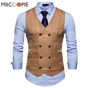 Mens Vests 브랜드 드레스 남성 캐주얼 슬림 핏 슈트 조끼 더블 가슴 양복 조끼 길레 Homme 정식 비즈니스 재킷 xxl 221117