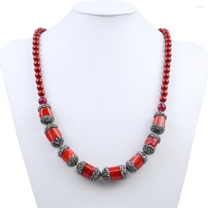 Choker 2022 Fashion Red Coral Cylinder Shape Round P￤rlor Black Macarsite Halsband Lyxiga fina smycken Kvinnor Party Kostymtillbeh￶r