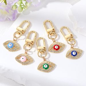 Zircon Hollow Turkish Evil Eye Keychain Key rings For Friend Couple Bling Enamel Blue Eye Bag Car Airpods Box Accessory Wholesale