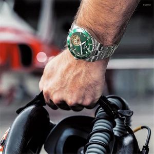 Relógios de pulso jinlery água verde fantasma esqueleto turbilhão de relógio de mão mecânica handm homens top watch watch han luxury steel tira