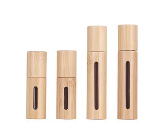 5ml 10ml Full natural bamboo Essential Oil Roller-ball Bottle carved window Clear Glass Roll On Perfume Bottles Stainless Steel Rollers Ball SN233