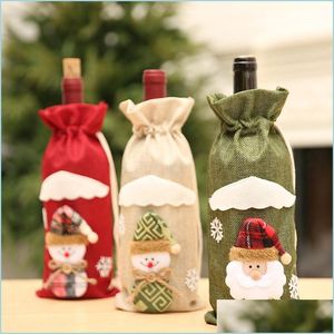 Christmas Decorations Cartoon Christmas Wine Bottle Er Santa Snowman Reindeer Drastring Bag Case Dining Table Decorations Home Decor Dhdaf