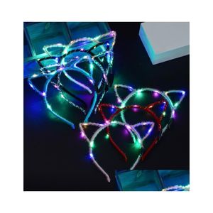 Andra evenemangsfestleveranser Led Light Up Cat Ear Headband Party Glowing Supplies Women Girl Blinking Hair Band Football Fan Concet DHZG4