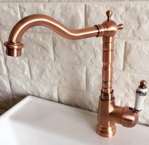 Kitchen Faucets Swivel Spout Water Tap Antique Red Copper Single Handle Hole Sink & Bathroom Faucet Basin Mixer Anf400