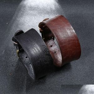 Bangle Steampunk Wide Leather Bangle Cuff Retro Pin Buckle Bracelet Wristband For Men Women Fashion Jewelry Drop Delivery Bracelets Dhtfq